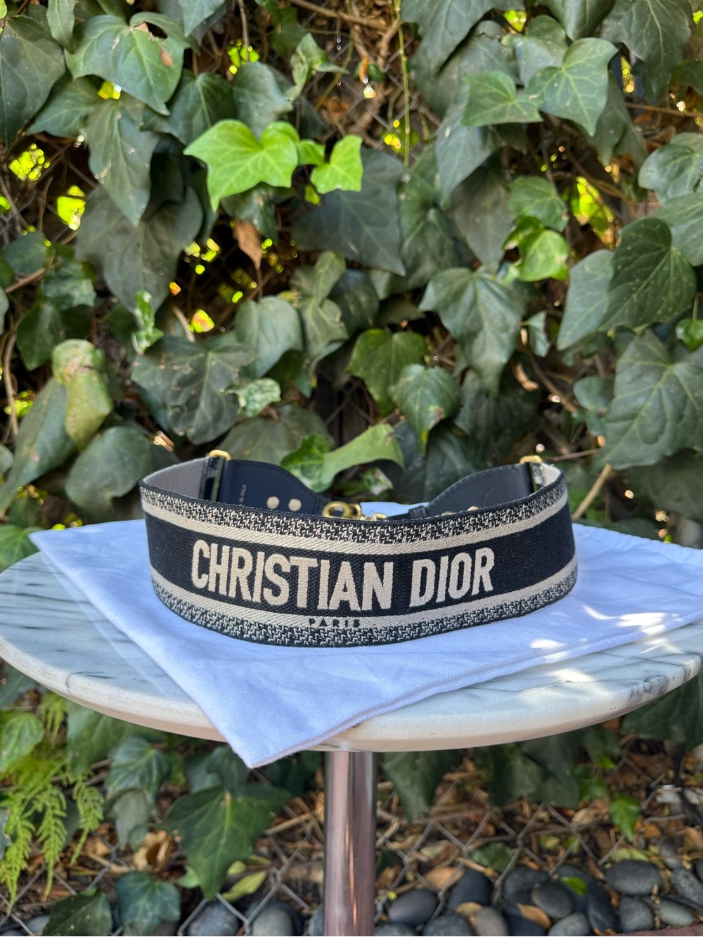 Christian Dior Black/Cream Logo Canvas Adjustable Bag Strap w/ Brass HW